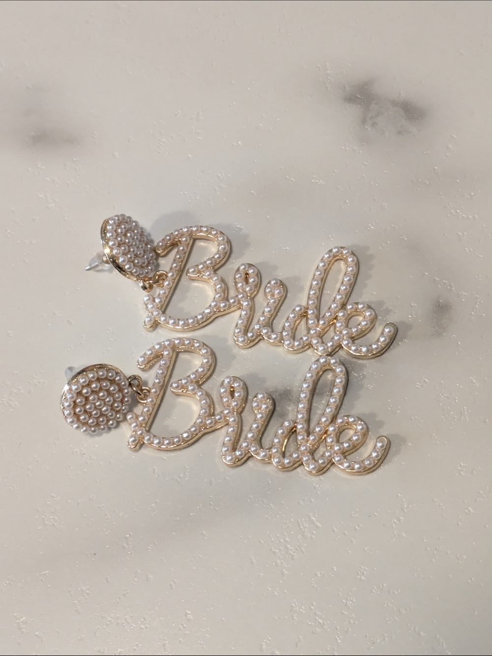 Pearl-Accented 'Bride' Drop Earrings - Gold and White